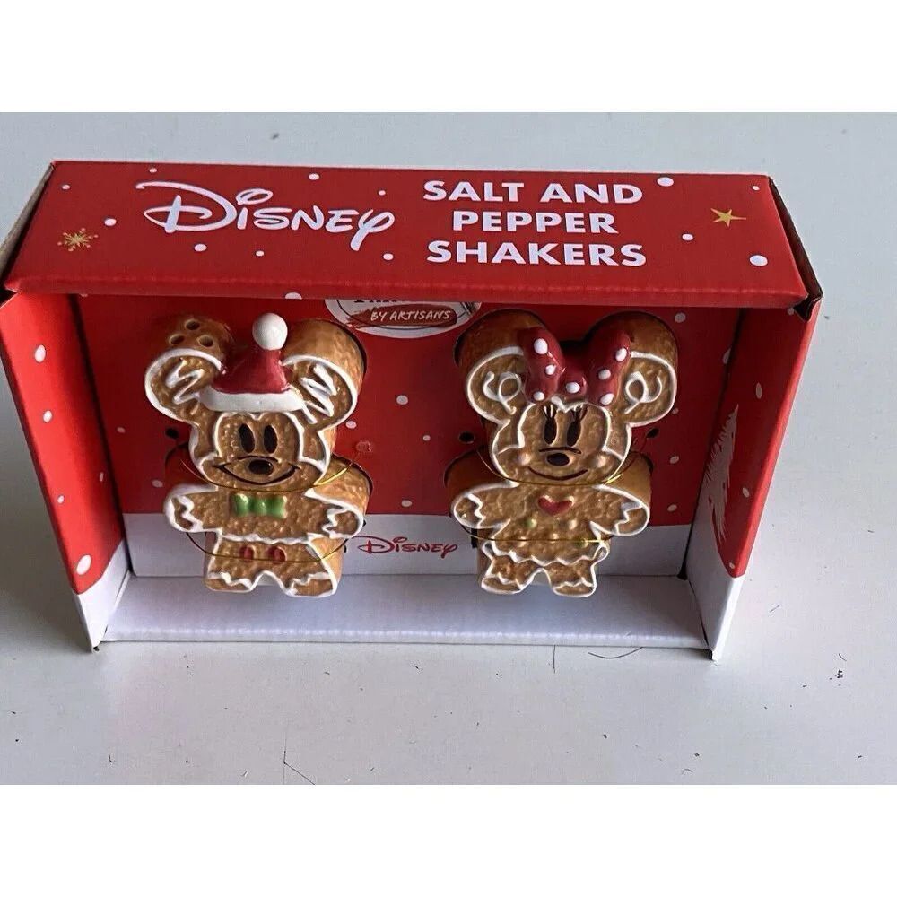 Disney Mickey and Minnie Mouse GINGERBREAD Christmas Salt Pepper Shakers NEW - Picture 5 of 12